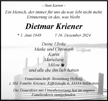 Traueranzeige von Dietmar Kriener von Westfalen Blatt