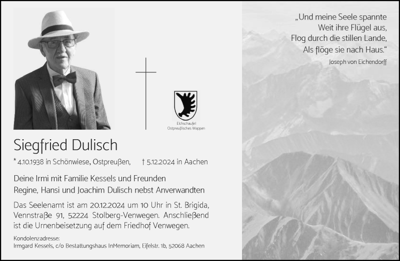  Traueranzeige für Siegfried Dulisch vom 14.12.2024 aus Westfalen Blatt
