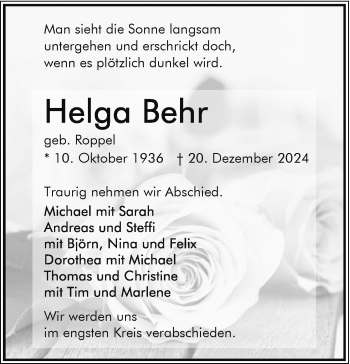 Traueranzeige von Helga Behr von Westfalen Blatt