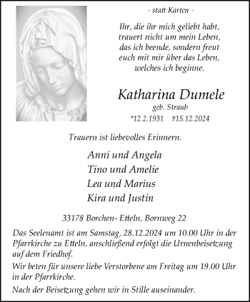 Traueranzeige von Katharina Dumele von Westfalen Blatt