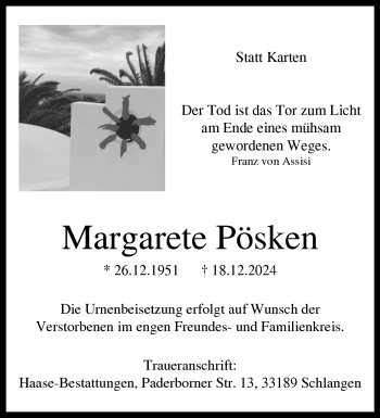 Traueranzeige von Margarete Margarete Pösken von Westfalen Blatt