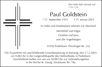 Traueranzeige von Paul Goldstein von Westfalen Blatt