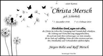 Traueranzeige von Christa Mersch von Westfalen Blatt