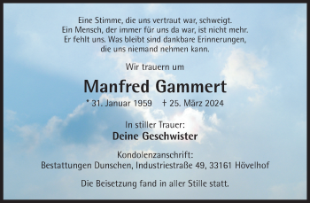 Traueranzeige von Manfred Gammert von Westfalen Blatt