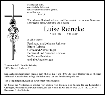 Traueranzeige von Luise Reineke von Westfalen Blatt