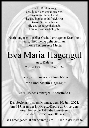 Traueranzeige von Eva Maria Hagengut von Westfalen Blatt