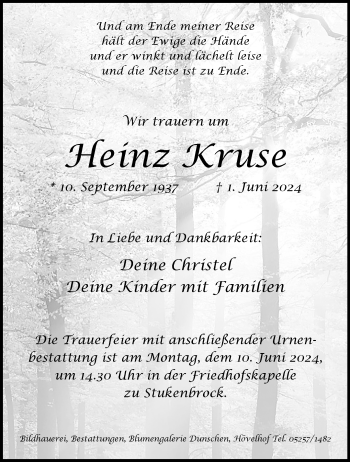 Traueranzeige von Heinz Kruse von Westfalen Blatt