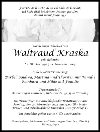 Traueranzeige von Waltraud Kraska von Westfalen Blatt