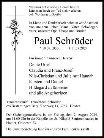 Traueranzeige von Paul Schröder von Westfalen Blatt