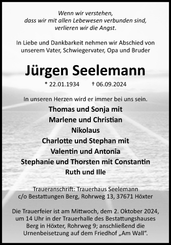 Traueranzeige von Jürgen Seelemann von Westfalen Blatt