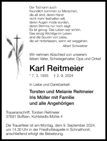 Traueranzeige von Karl Reitmeier von Westfalen Blatt